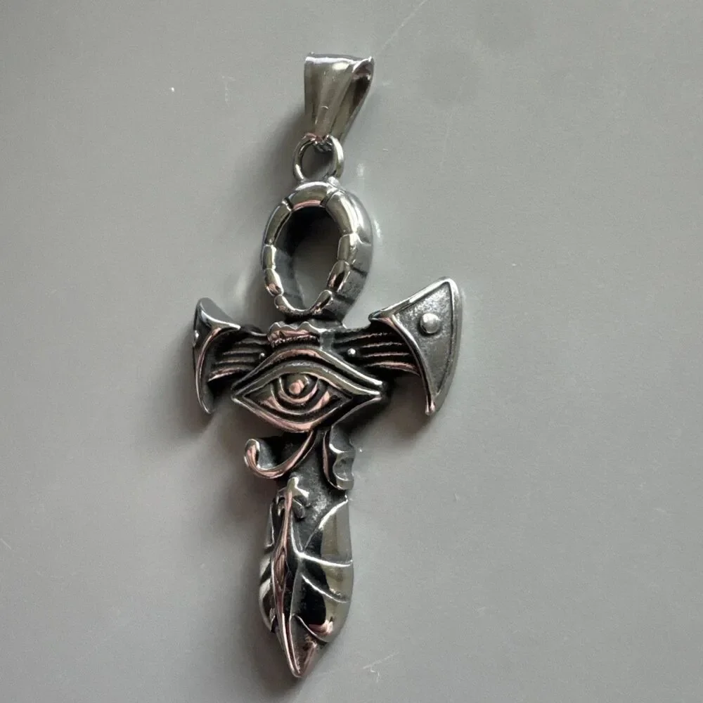 Silver Plated Stainless Steel Egyptian Ankh Cross Pendant 24” Box Chain Eye Gift